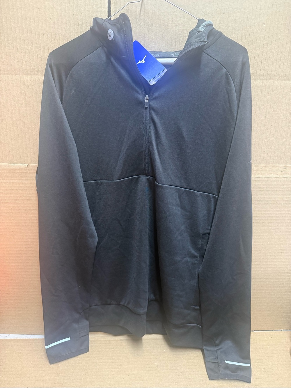 New Mizuno Black Hooded Quarter-Zip Pullover